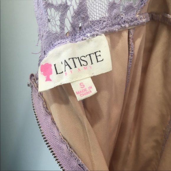 L’Atiste Lilac Purple Chantilly Lace Overlay Dress - Picture 4 of 6